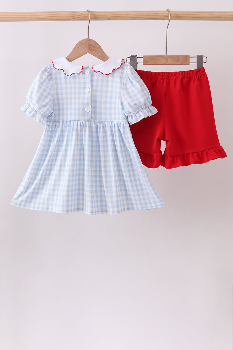 Blue School Bus Smocked Ruffle Shorts Set - Fierce and Chic