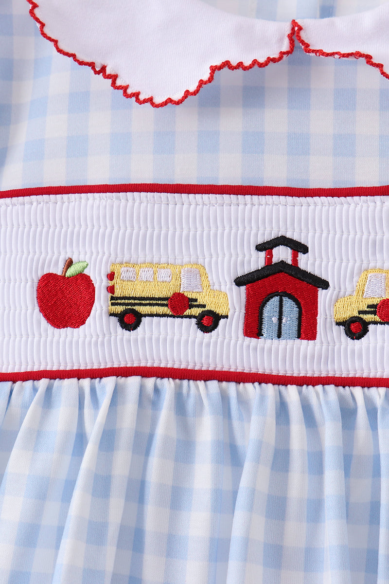 Blue School Bus Smocked Ruffle Shorts Set - Fierce and Chic