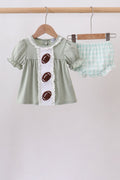 Green football french knot gingham bloomer set - Fierce and Chic