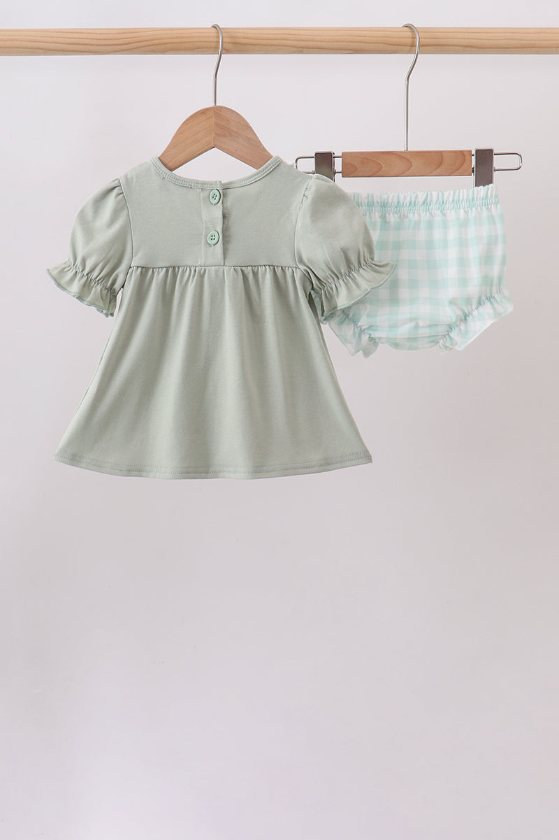 Green football french knot gingham bloomer set - Fierce and Chic