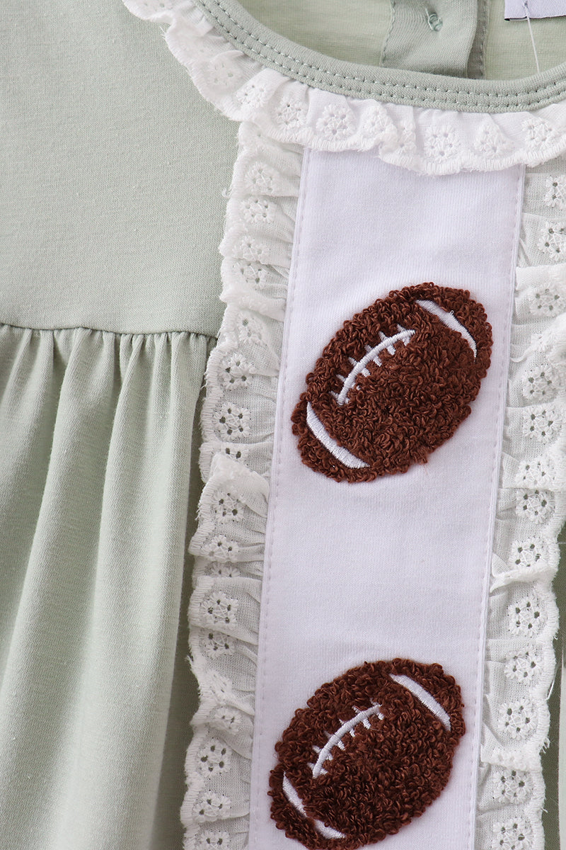 Green football french knot gingham ruffle shorts set - Fierce and Chic