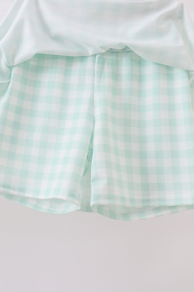 Green football french knot gingham skorts set - Fierce and Chic