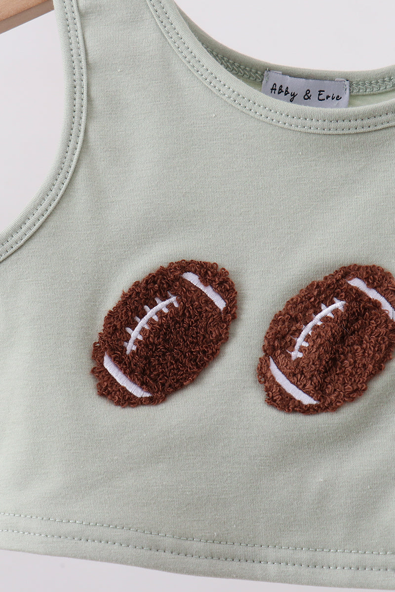 Green football french knot gingham skorts set - Fierce and Chic