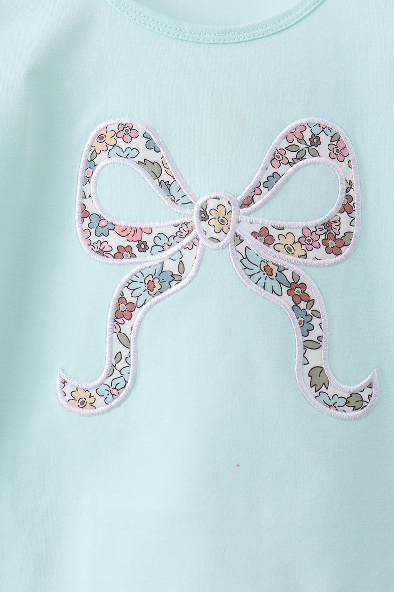 Blue Floral Bow Applique Skorts Set - Fierce and Chic
