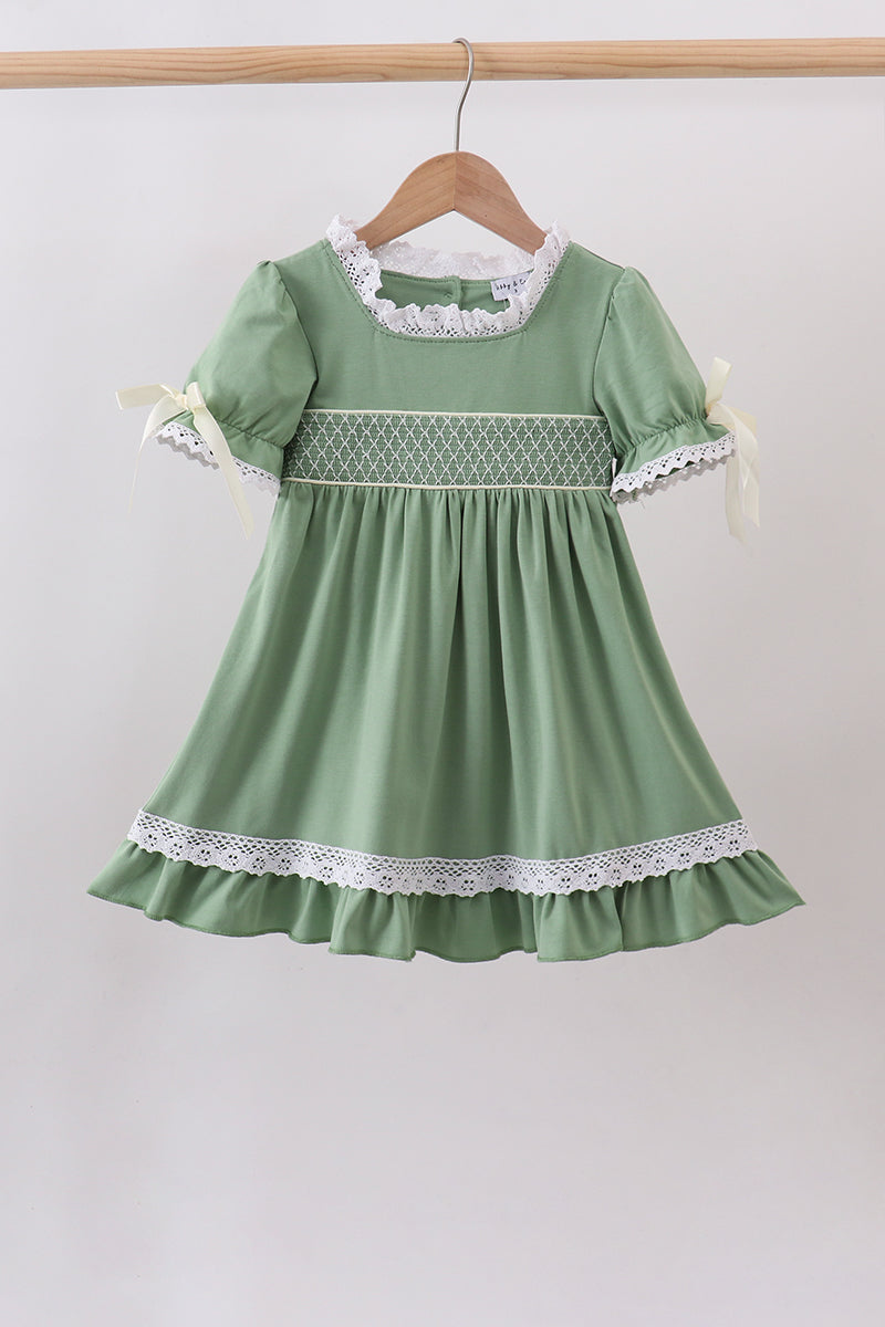 Sage collar smocked lace dress - Fierce and Chic