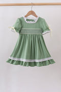 Sage collar smocked lace dress - Fierce and Chic