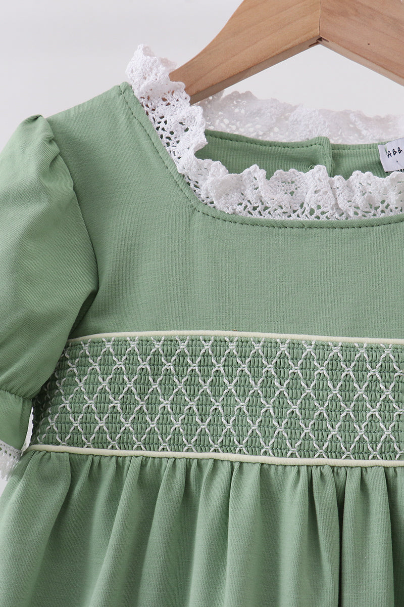 Sage collar smocked lace dress - Fierce and Chic