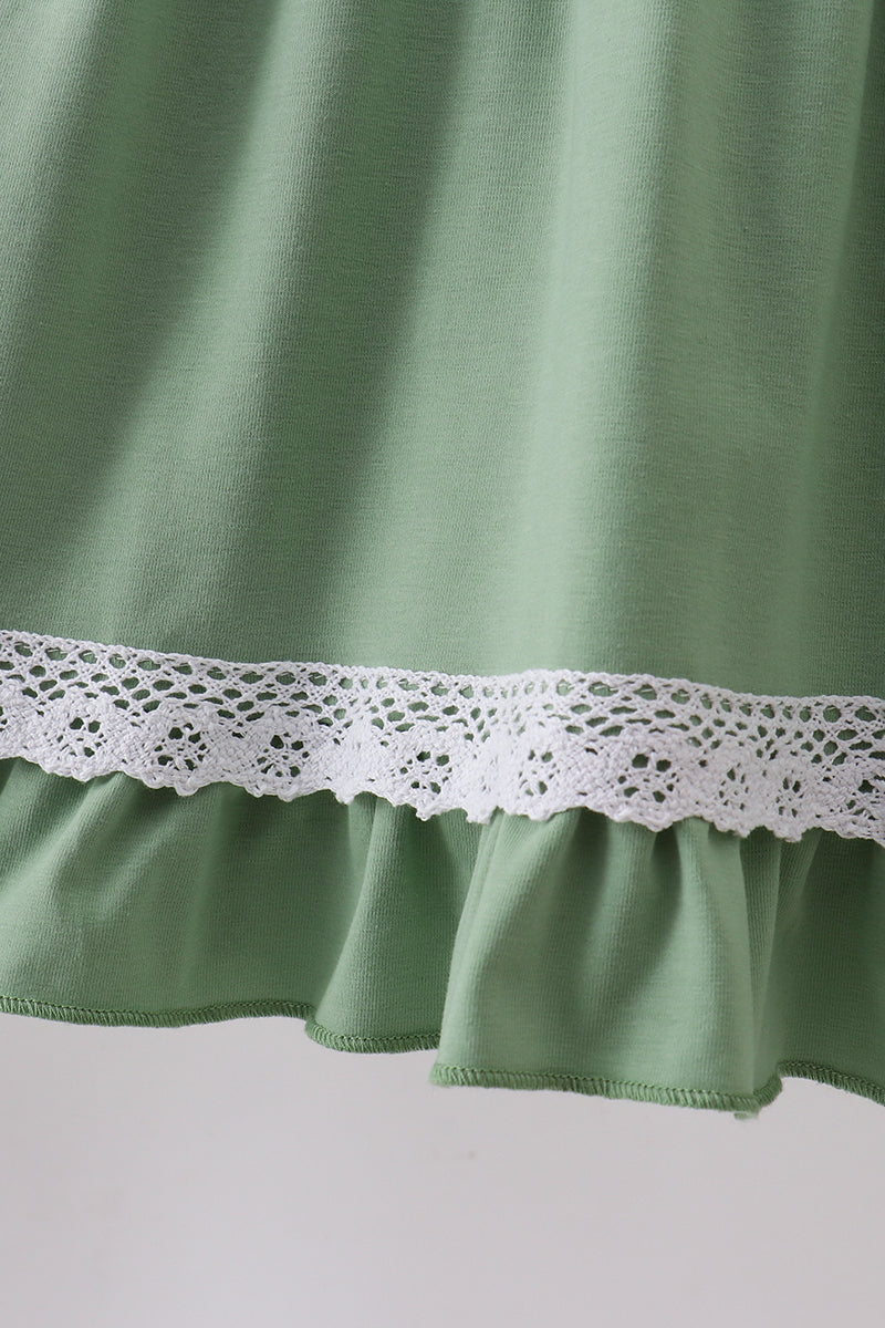 Sage collar smocked lace dress - Fierce and Chic