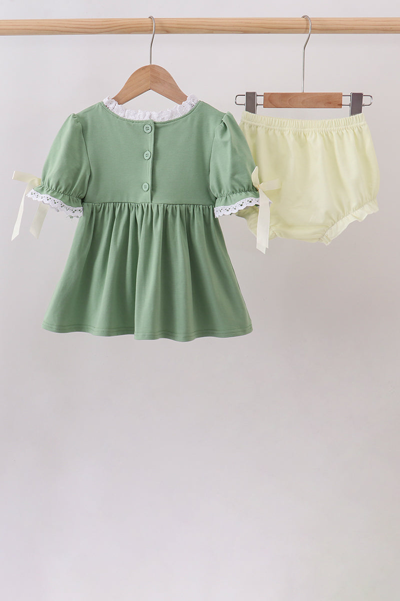 Sage collar smocked lace bloomer set - Fierce and Chic
