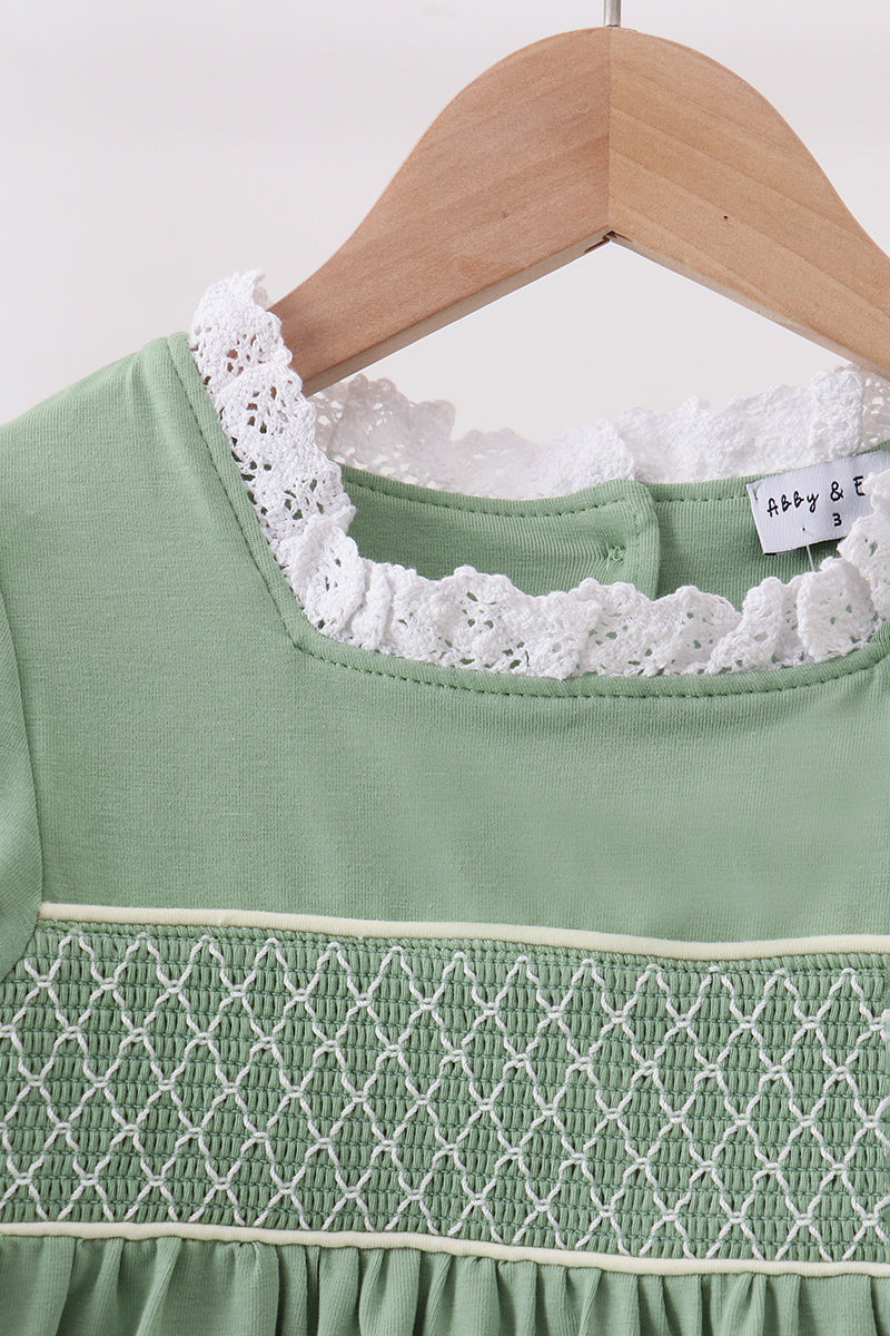 Sage collar smocked lace bloomer set - Fierce and Chic