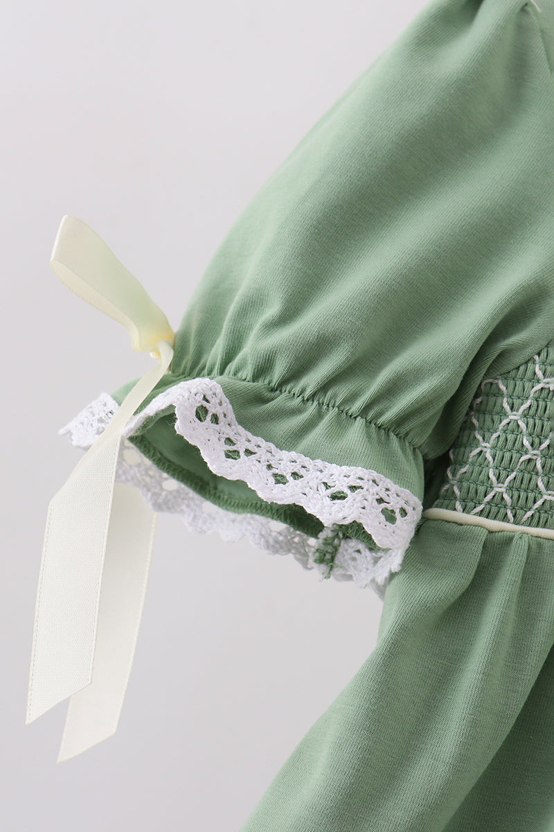 Sage collar smocked lace bloomer set - Fierce and Chic