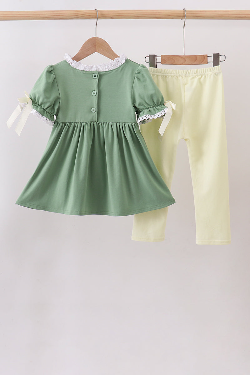 Sage collar smocked lace pants set - Fierce and Chic