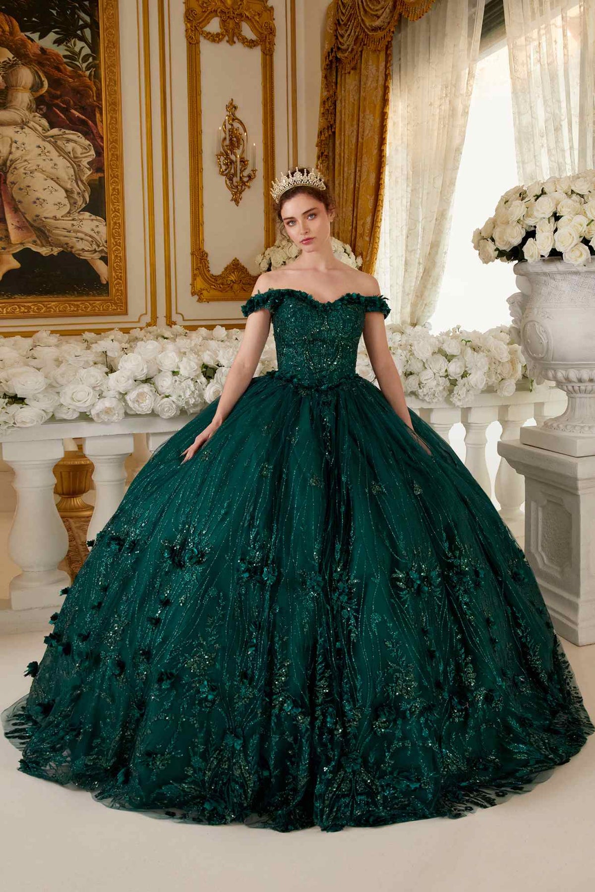 Ladivine 15704 Off the Shoulder Quinceanera Floral Ball Gown - Fierce and Chic