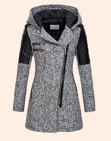 Women Warm Slim Full Zipper Coat Thick Woolen Coat Female Fall Winter Windbreaker Hooded Diagonal Zipper Women's Clothing