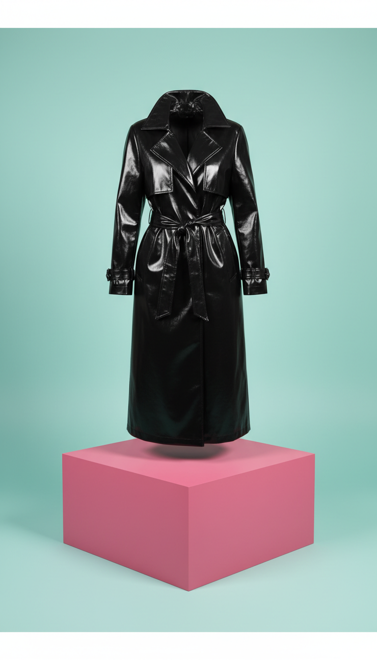 Slick Black Vinyl Trench Coat