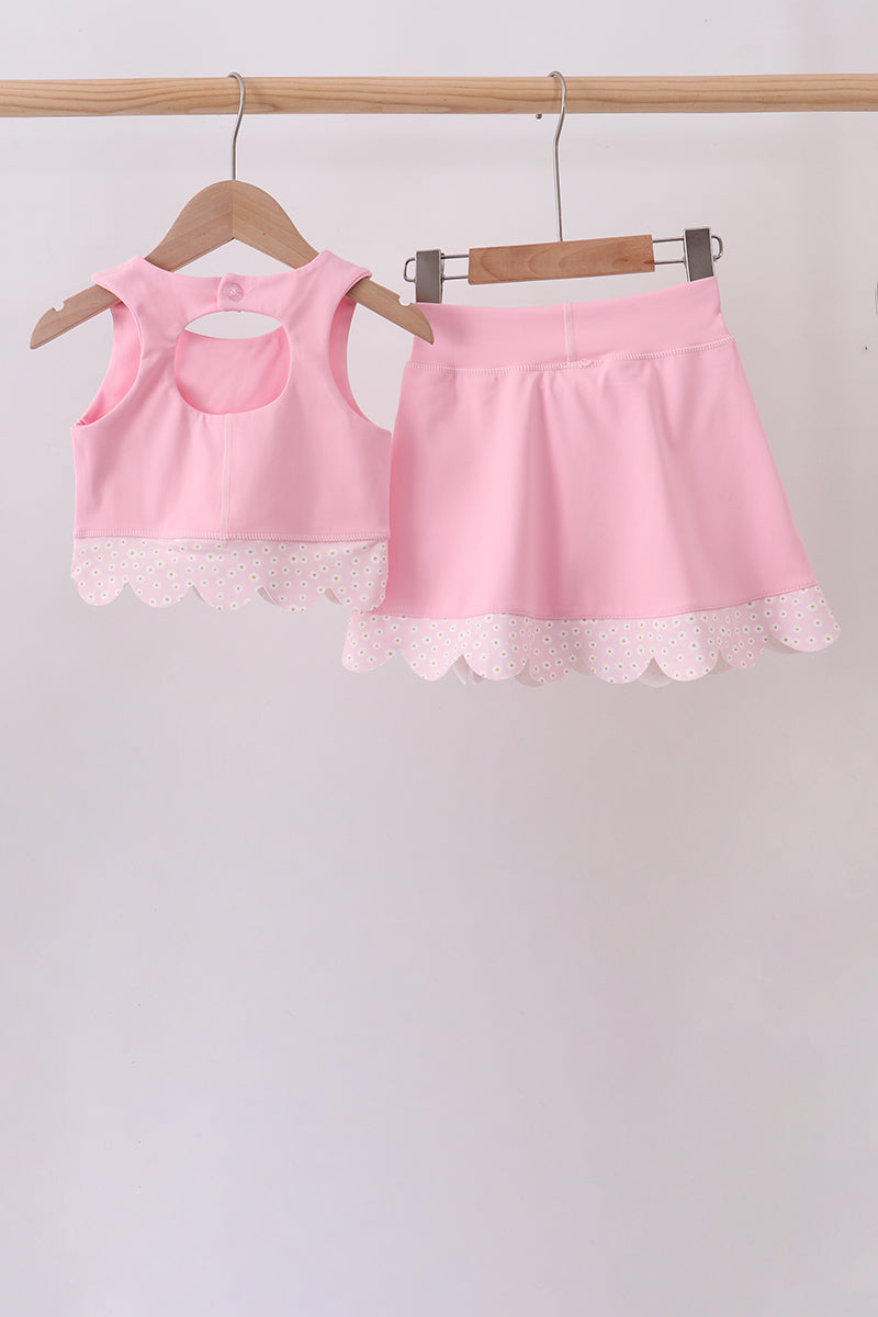 Pink scalloped active skorts set - Fierce and Chic