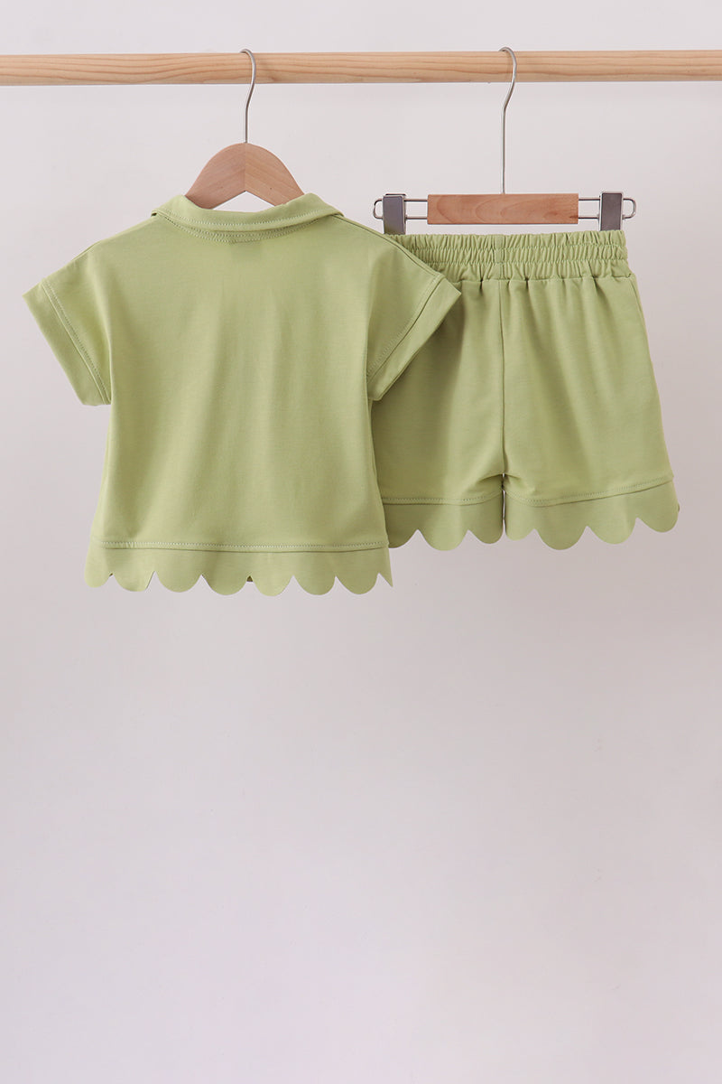 Sage scalloped zipper shorts set - Fierce and Chic