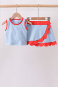Blue scalloped active skorts set - Fierce and Chic