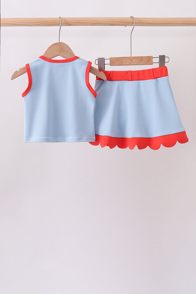 Blue scalloped active skorts set - Fierce and Chic