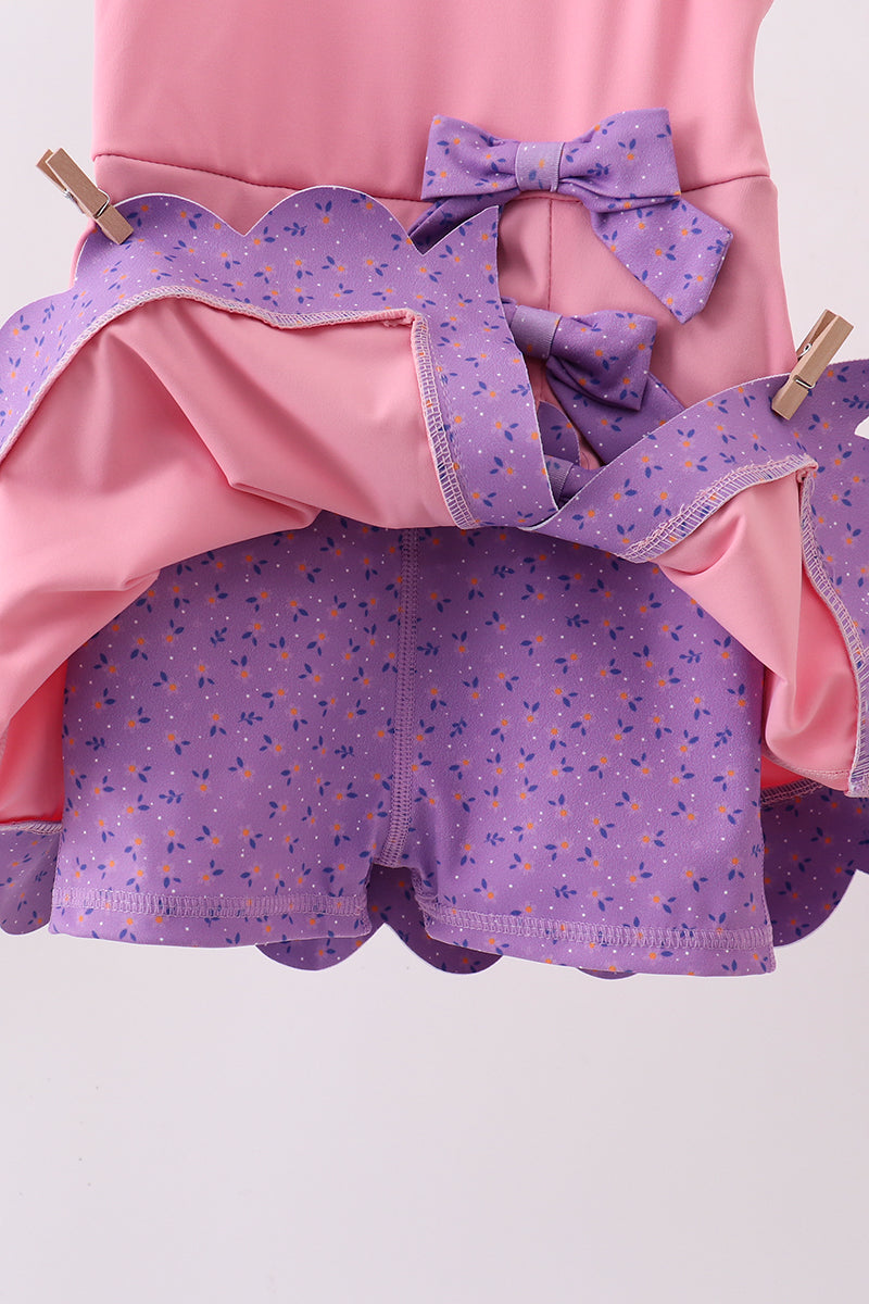 Pink scalloped bow active dress - Fierce and Chic