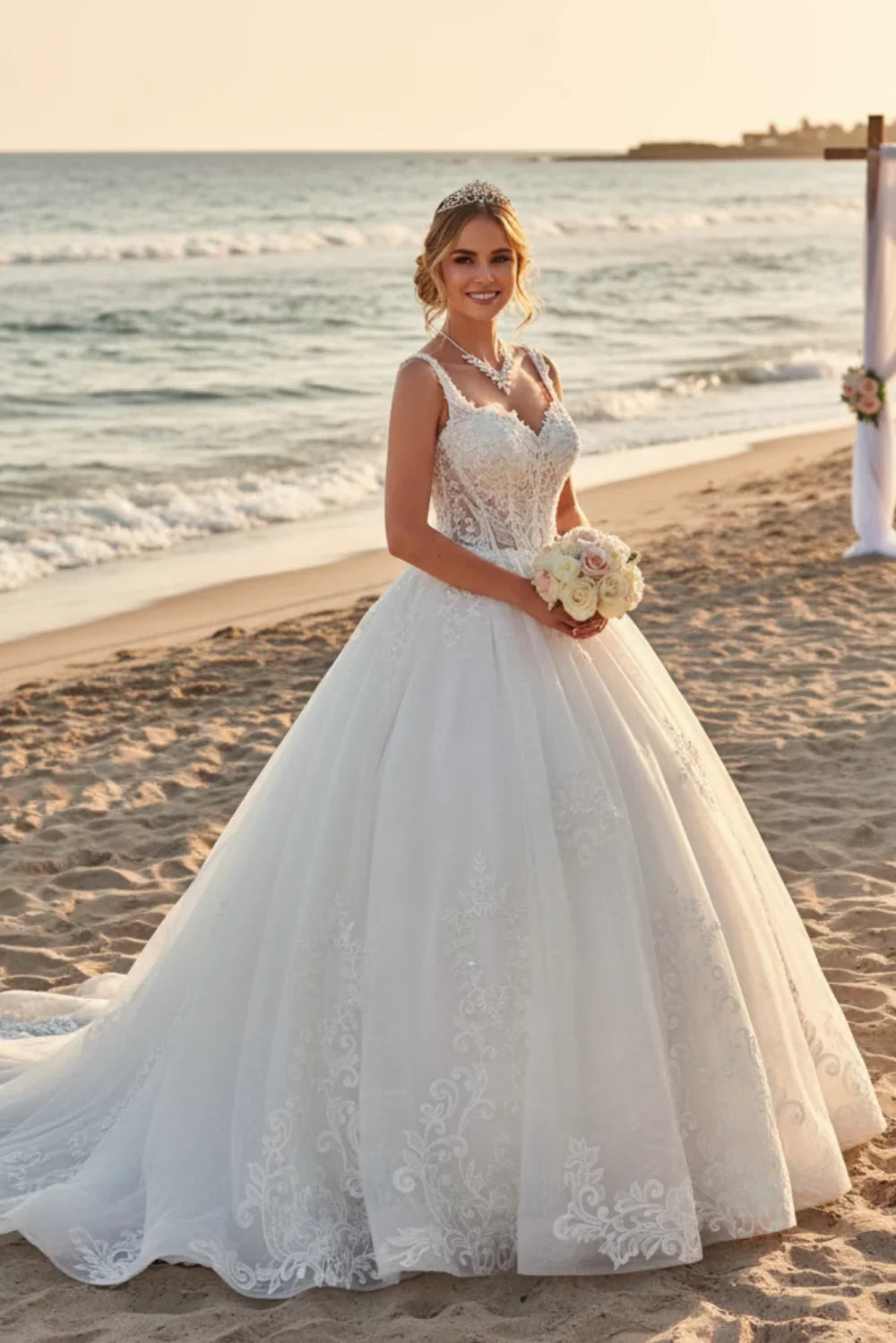 DeKlaire Bridal 489 Wedding Dress V-Neck A-Line Ball Gown - Fierce and Chic