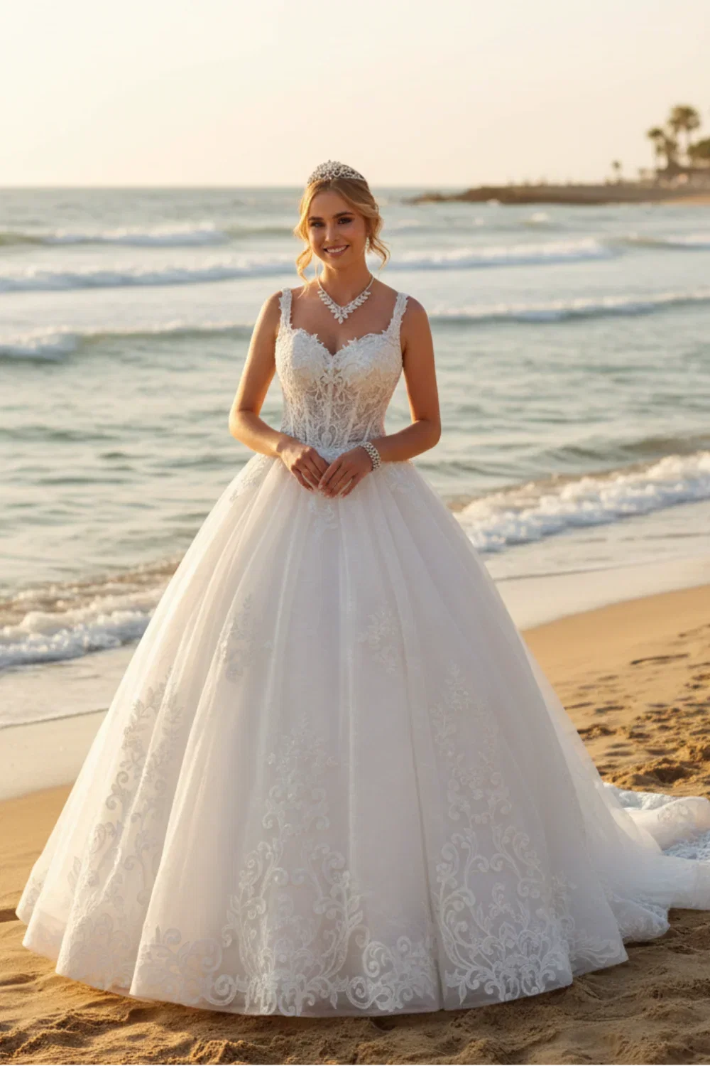 DeKlaire Bridal 489 Wedding Dress V-Neck A-Line Ball Gown - Fierce and Chic