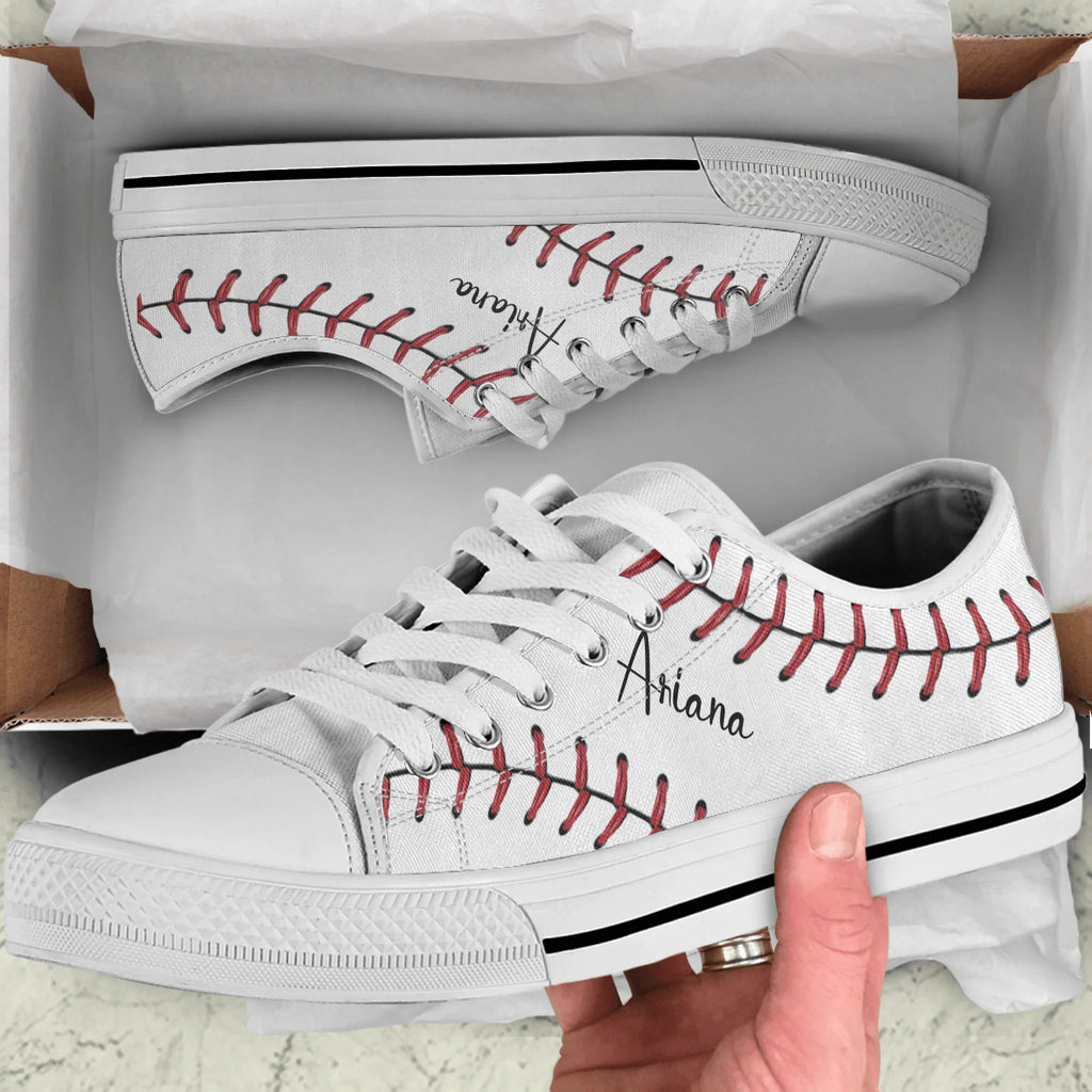 Personalized Baseball Low Top Canvas Sneakers - Best Gift Idea For Baseball Lovers - Fierce and Chic