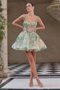Andrea & Leo A1347 Short Sequin Floral Print A-Line Dress - Fierce and Chic