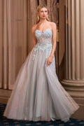Andrea & Leo A1478 Strapless Sweetheart Boned Bodice Floral Applique Ball Gown - Fierce and Chic