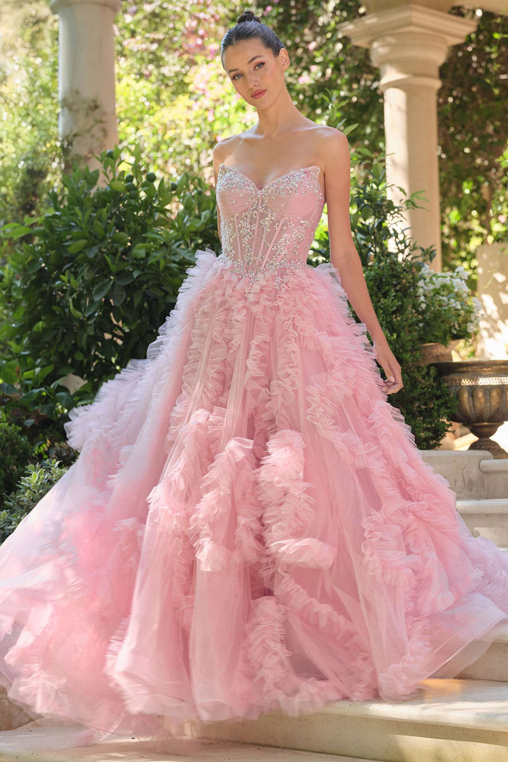 Andrea & Leo A1483 A-Line Gown Sheer Boned Bodice Strapless Fairytale - Fierce and Chic