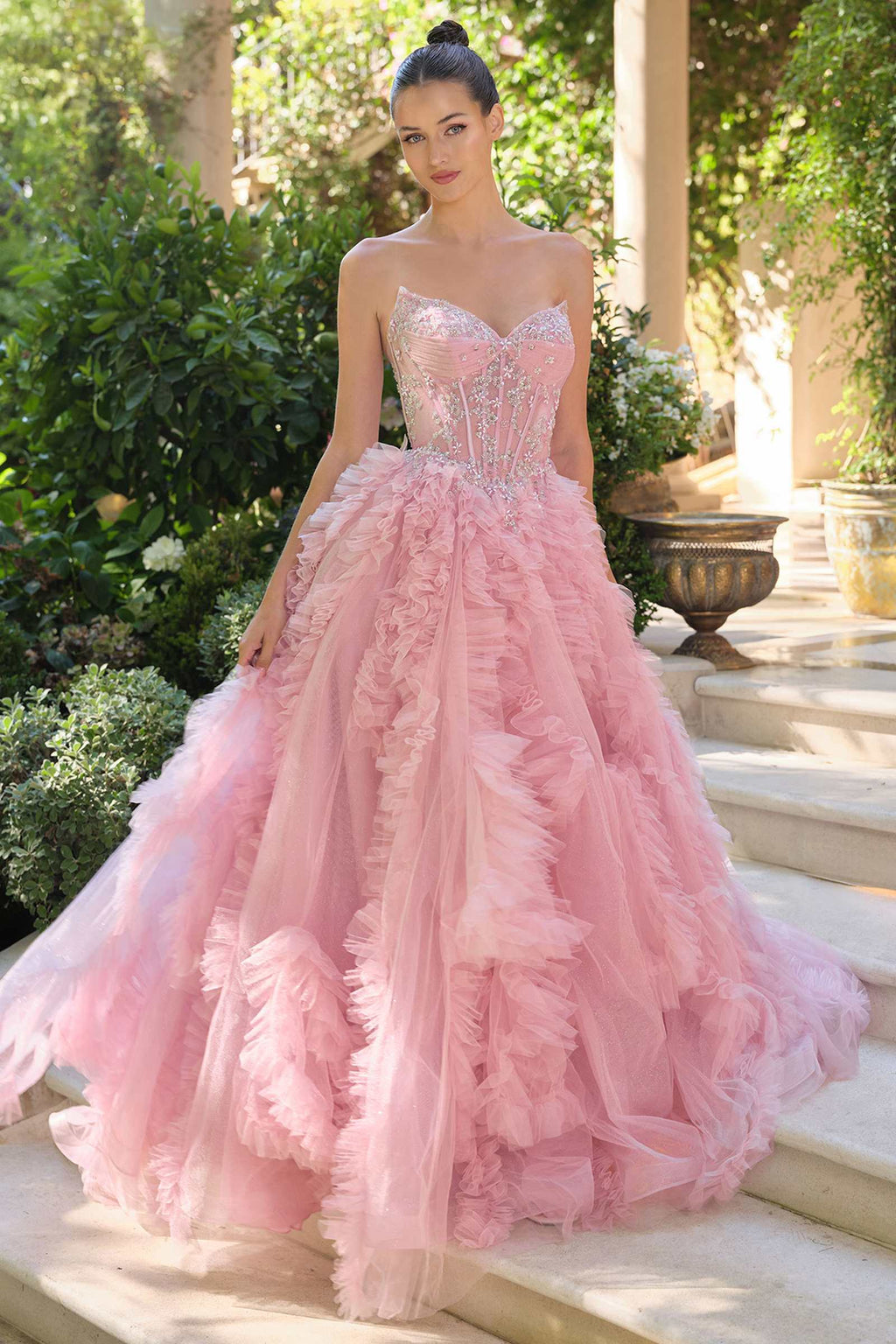Andrea & Leo A1483 A-Line Gown Sheer Boned Bodice Strapless Fairytale - Fierce and Chic