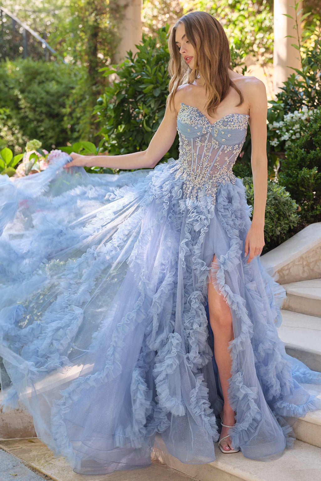 Andrea & Leo A1483 A-Line Gown Sheer Boned Bodice Strapless Fairytale - Fierce and Chic