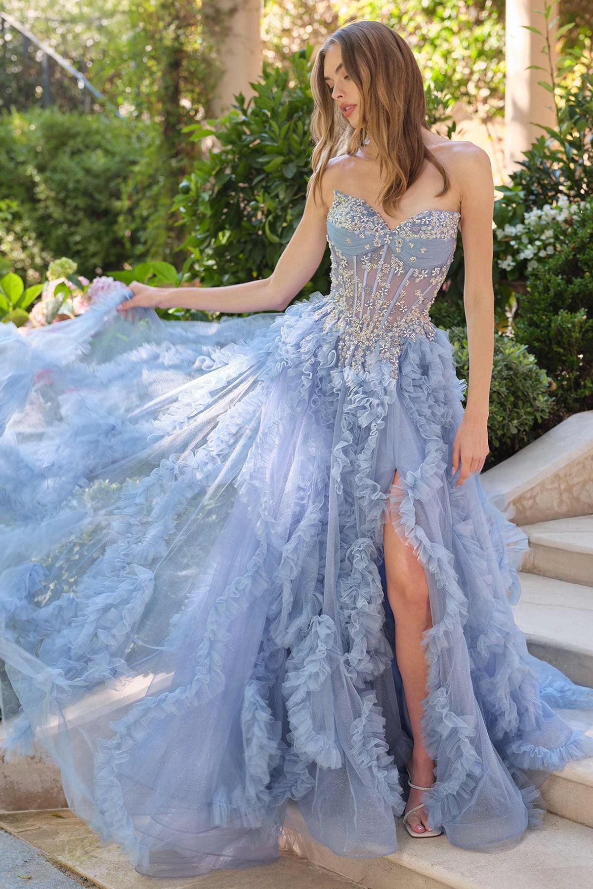 Andrea & Leo A1483 A-Line Gown Sheer Boned Bodice Strapless Fairytale - Fierce and Chic