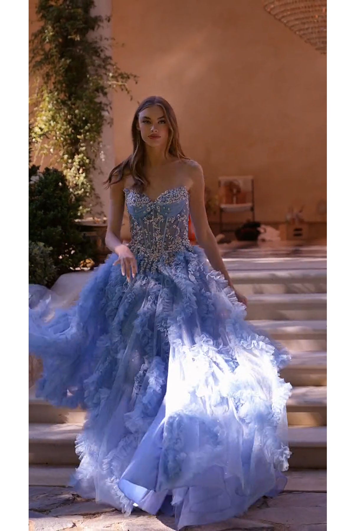 Andrea & Leo A1483 A-Line Gown Sheer Boned Bodice Strapless Fairytale - Fierce and Chic