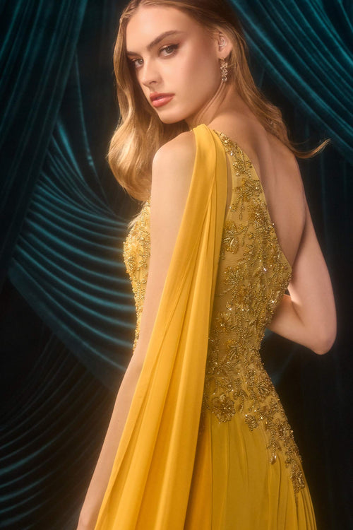 Andrea & Leo A1495 One Shoulder Chiffon A-Line Formal Dress - Fierce and Chic