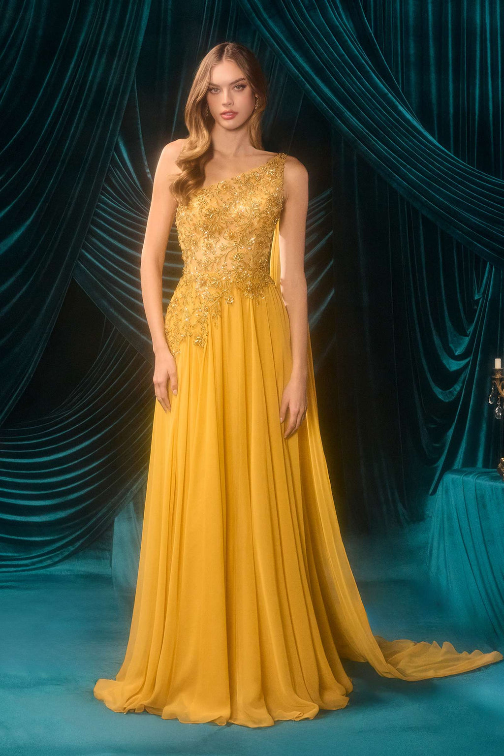 Andrea & Leo A1495 One Shoulder Chiffon A-Line Formal Dress - Fierce and Chic