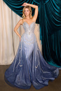 Andrea & Leo A1508 Fitted Layered Overskirt Ombre Pattern Formal Gown - Fierce and Chic
