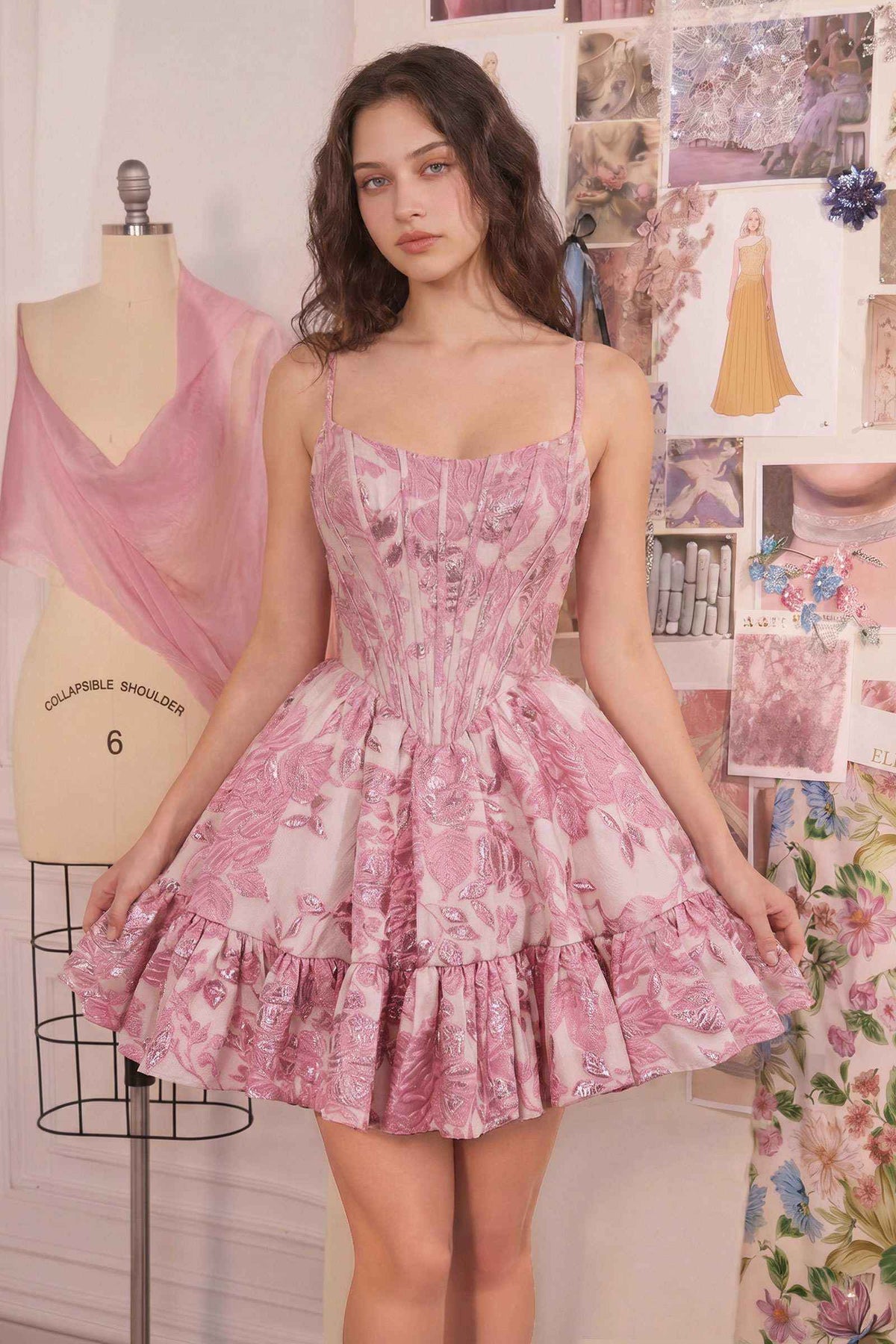 Andrea & Leo A1522 Fit and Flare Mini Floral Shimmer Dress - Fierce and Chic