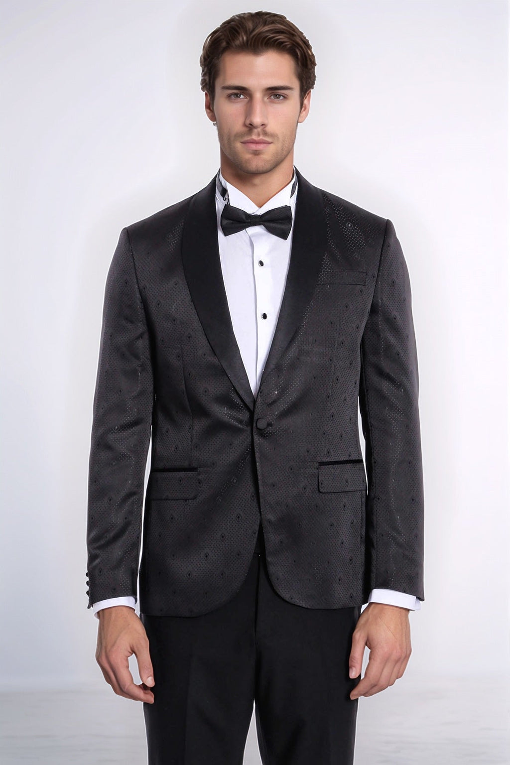 Dot Patterned Slim Fit Black Men Tuxedo Jacket - Wessi - Fierce and Chic