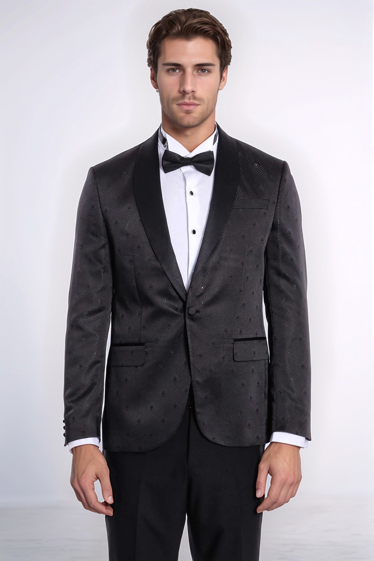 Dot Patterned Slim Fit Black Men Tuxedo Jacket - Wessi - Fierce and Chic