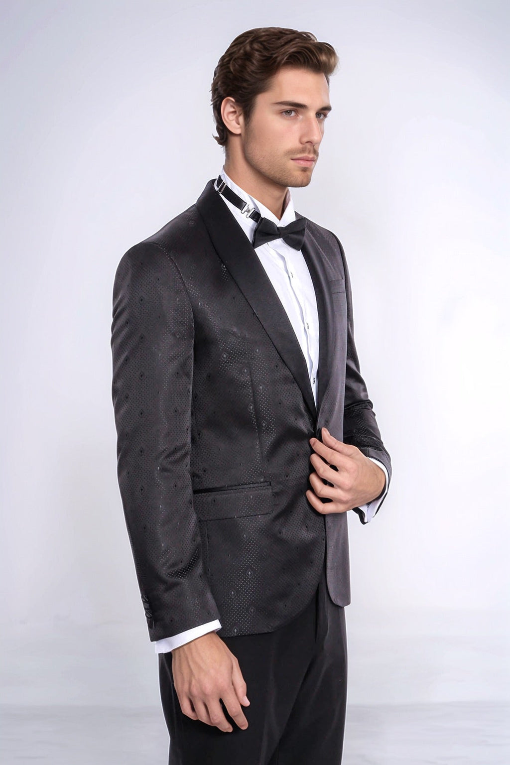 Dot Patterned Slim Fit Black Men Tuxedo Jacket - Wessi - Fierce and Chic