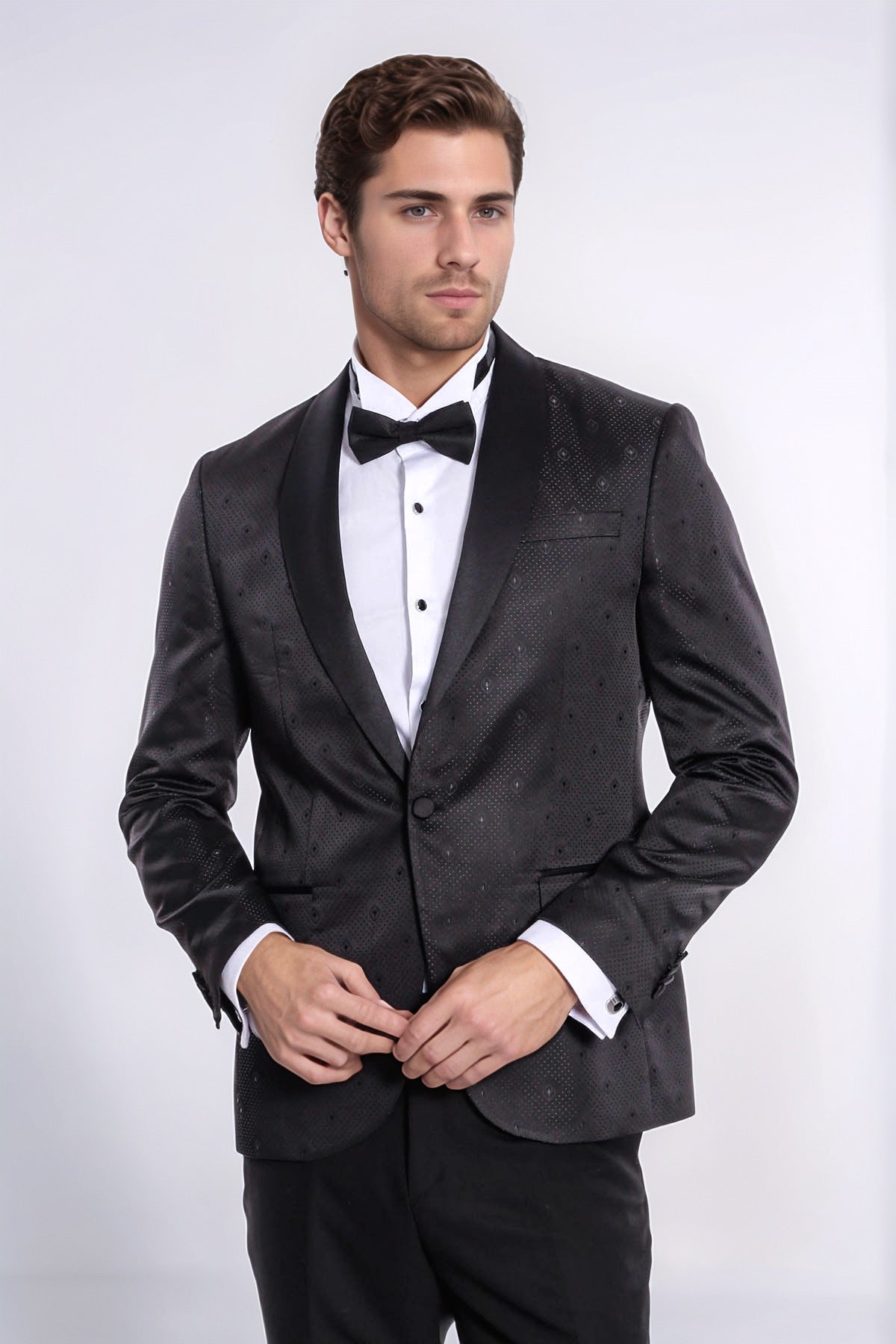Dot Patterned Slim Fit Black Men Tuxedo Jacket - Wessi - Fierce and Chic