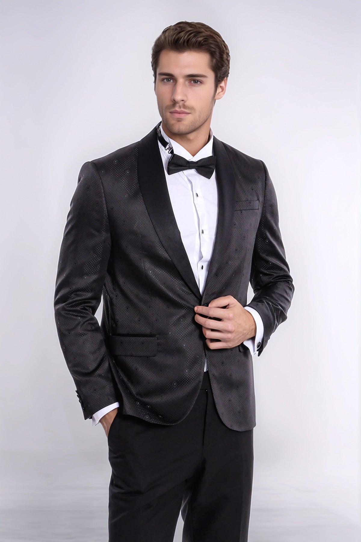 Dot Patterned Slim Fit Black Men Tuxedo Jacket - Wessi - Fierce and Chic