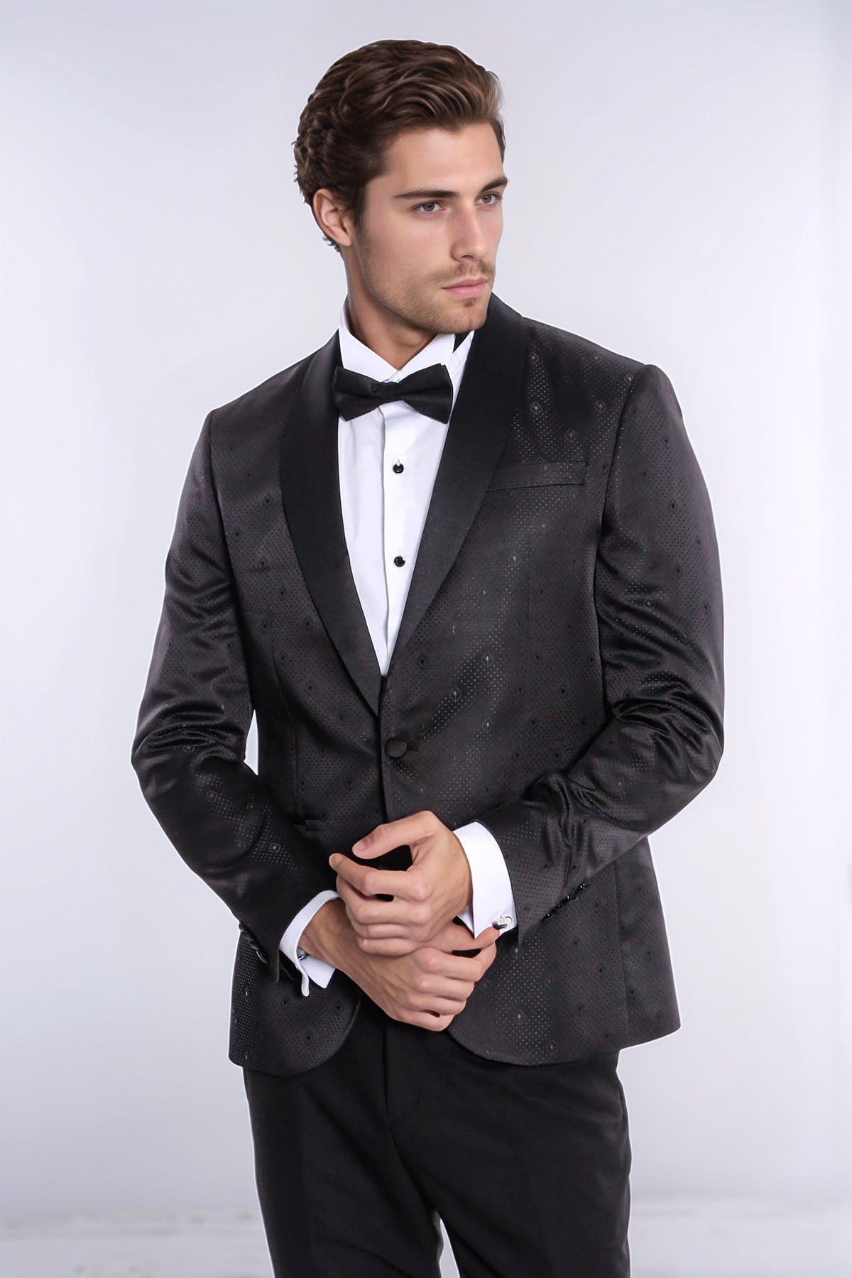 Dot Patterned Slim Fit Black Men Tuxedo Jacket - Wessi - Fierce and Chic