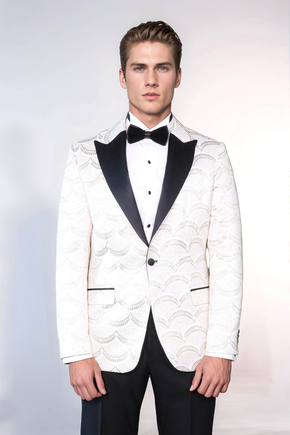 Patterned Slim Fit White Men Dinner Jacket - Wessi - Fierce and Chic
