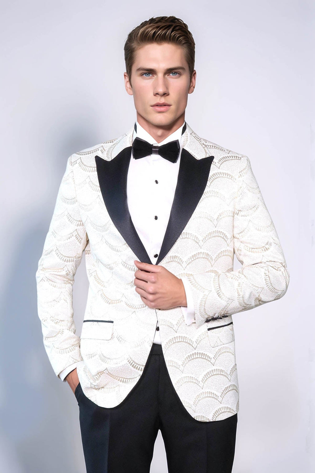 Patterned Slim Fit White Men Dinner Jacket - Wessi - Fierce and Chic