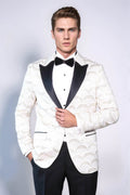 Patterned Slim Fit White Men Dinner Jacket - Wessi - Fierce and Chic