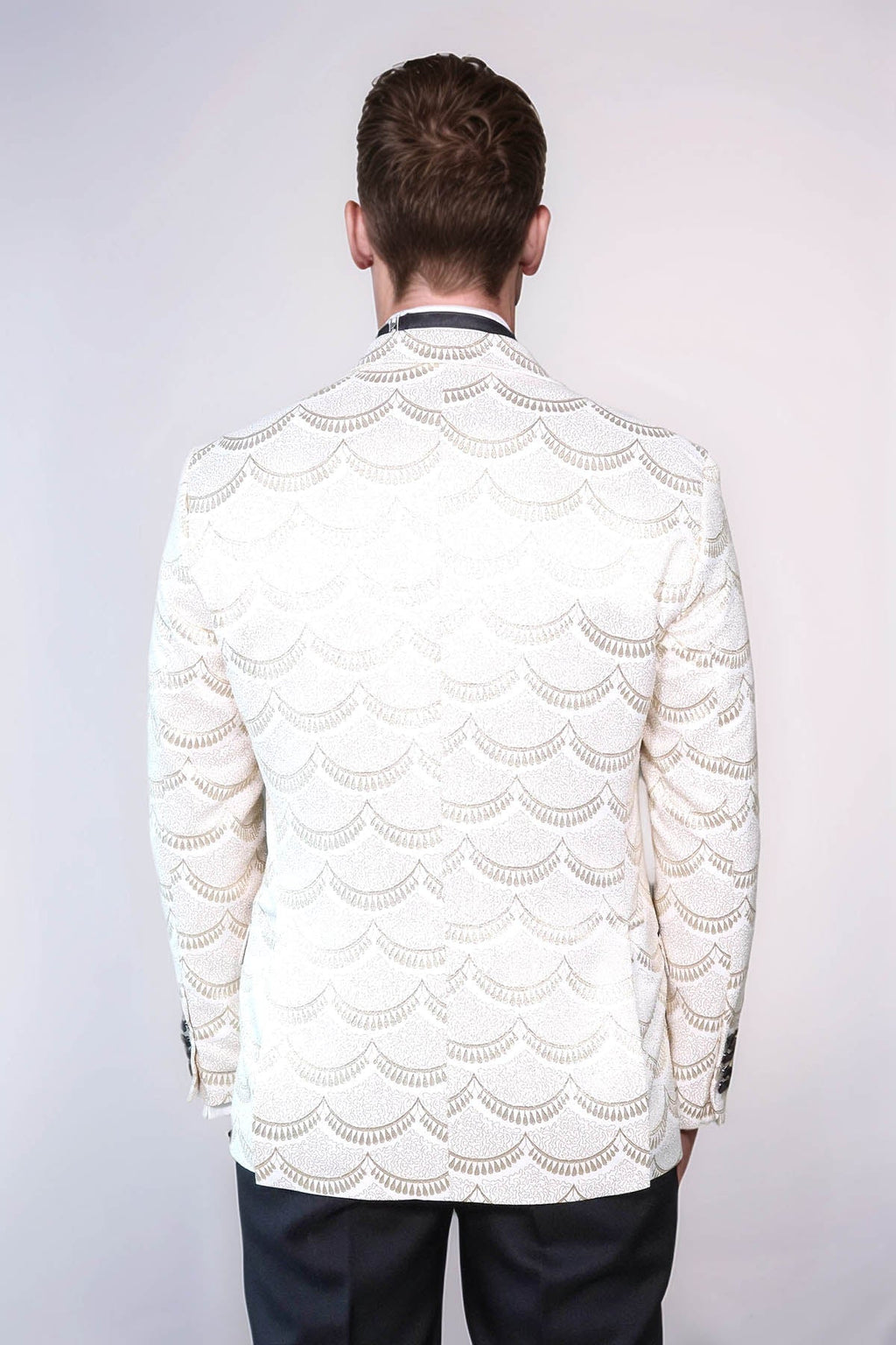 Patterned Slim Fit White Men Dinner Jacket - Wessi - Fierce and Chic