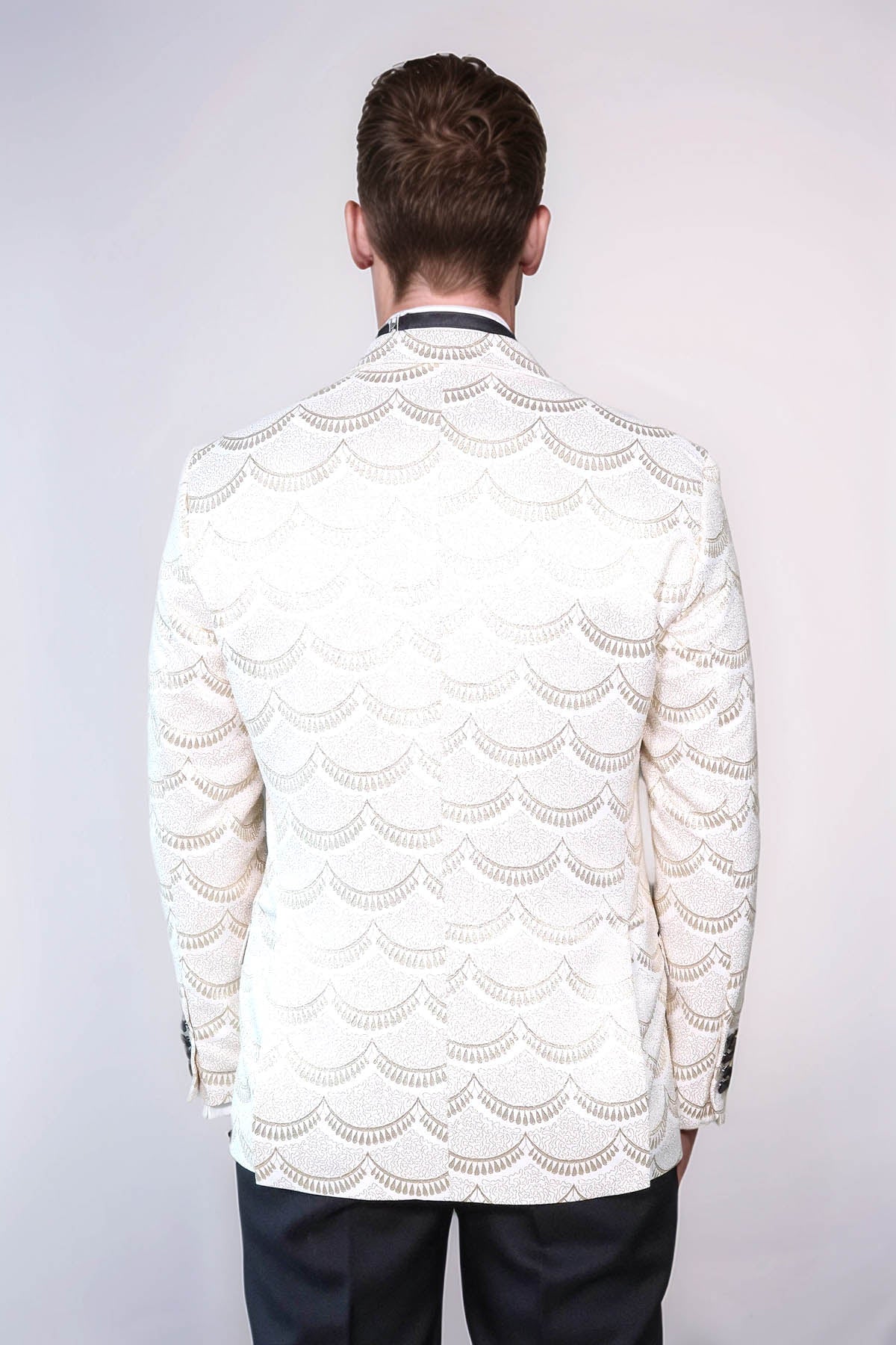 Patterned Slim Fit White Men Dinner Jacket - Wessi - Fierce and Chic