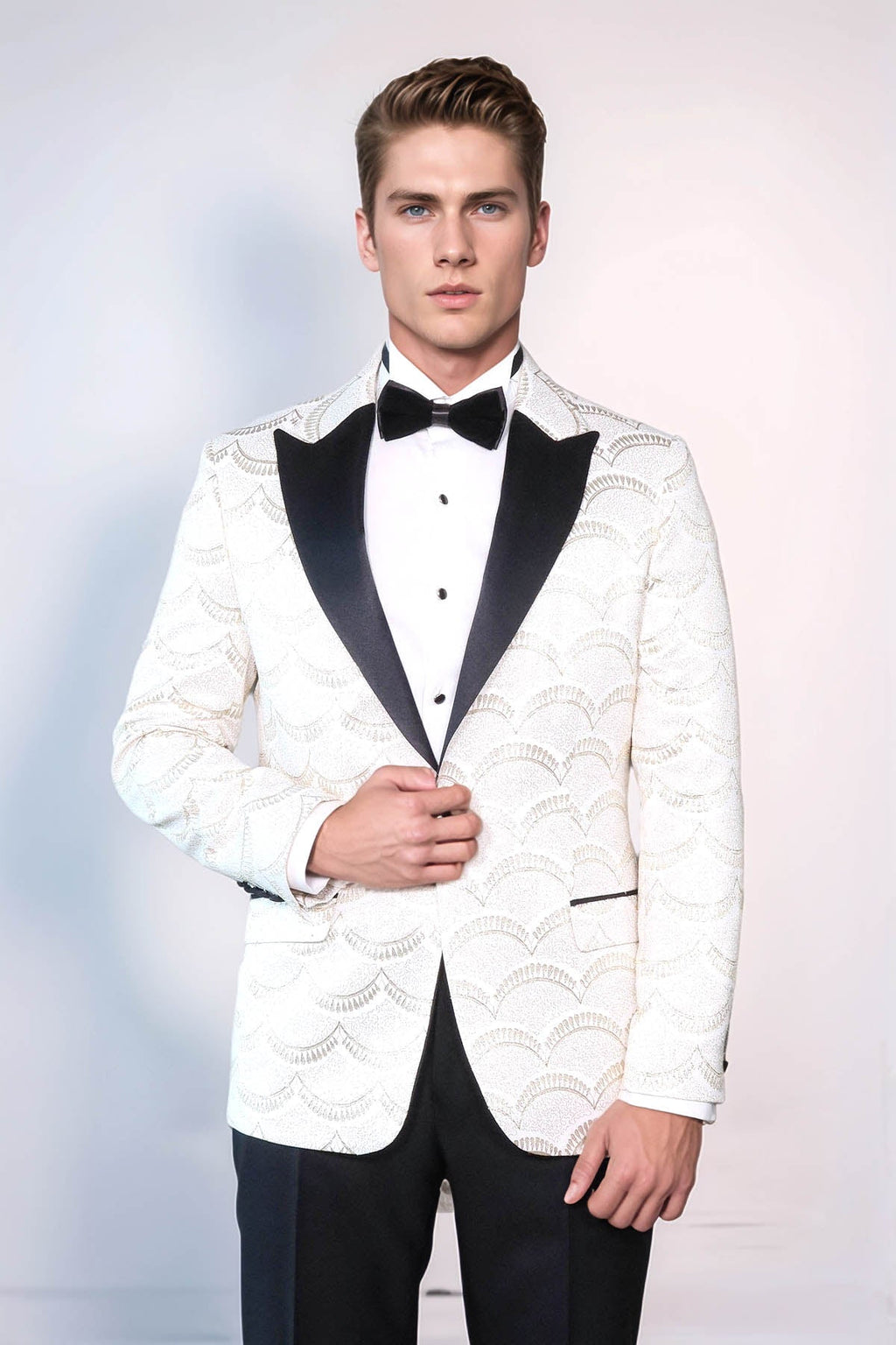 Patterned Slim Fit White Men Dinner Jacket - Wessi - Fierce and Chic